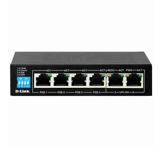 D-Link 6-Port Gigabit PoE Switch with 4 Long Reach PoE Ports and 2 Uplink Ports DGS-F1006P
