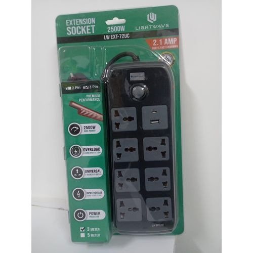 LW Extension Socket 72UC-3P/7WAY+ with USB and Type-C Fast Charging – 3 Meter Cable