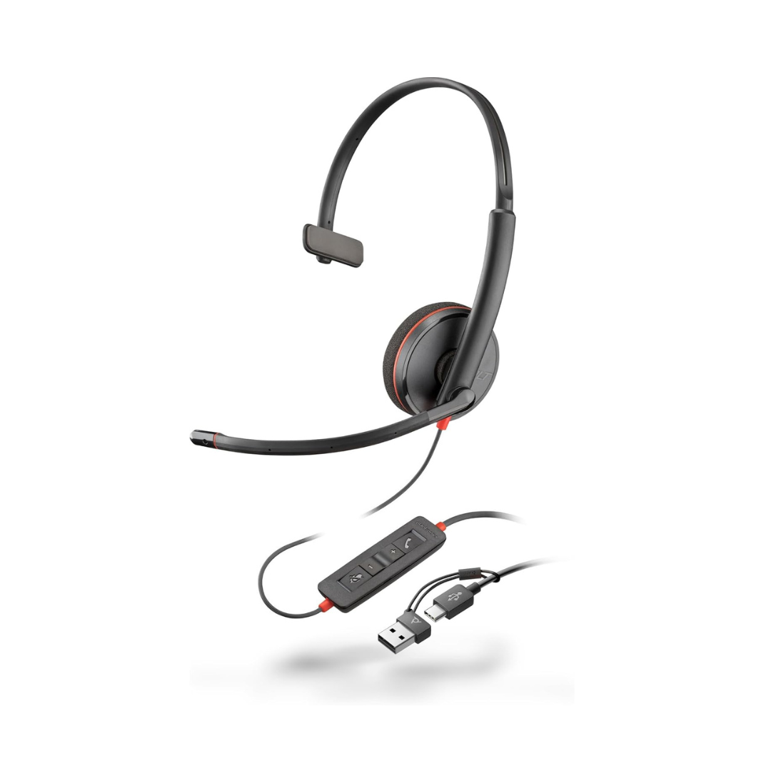 Poly Blackwire 3220 USB-C Wired Stereo Headset with Noise-Canceling Microphone and USB-C/A Adapter - 8X228AA