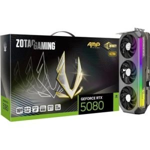 ZOTAC GAMING GeForce RTX 5080 AMP Extreme INFINITY ULTRA 16GB GDDR7 Graphics Card – 3x DisplayPort 2.1b, HDMI 2.1, 12V-2x6 Power, 850W PSU Recommended (ZT-B50800BU-10P)