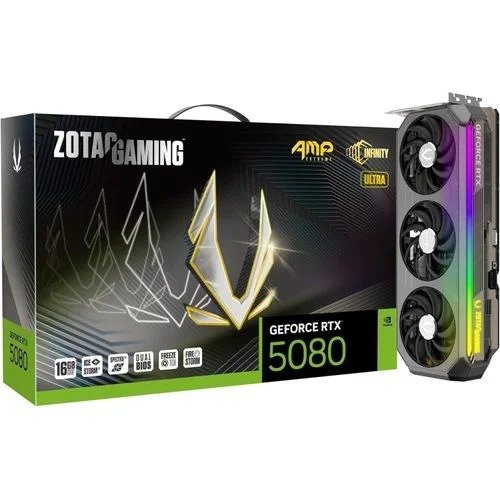ZOTAC GAMING GeForce RTX 5080 AMP Extreme INFINITY ULTRA 16GB GDDR7 Graphics Card – 3x DisplayPort 2.1b, HDMI 2.1, 12V-2x6 Power, 850W PSU Recommended (ZT-B50800BU-10P)