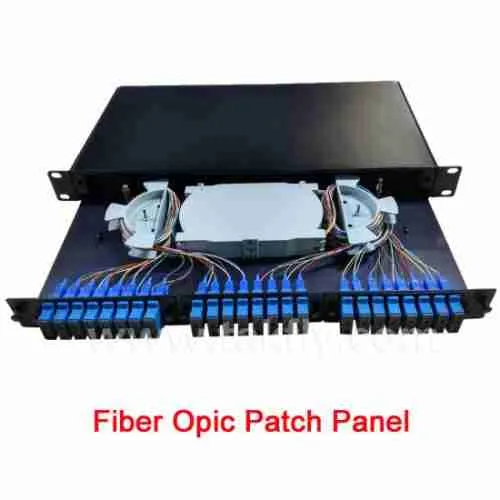 48 Port Fiber Optic Patch Panel with SC/UPC Duplex OM3 Multimode Adapters and Pigtails