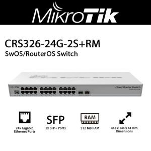 MikroTik CRS326‑24G‑2S+RM MikroTik CRS326-24G-2S+RM 24 Port Gigabit Switch with 2 x SFP+ Uplinks