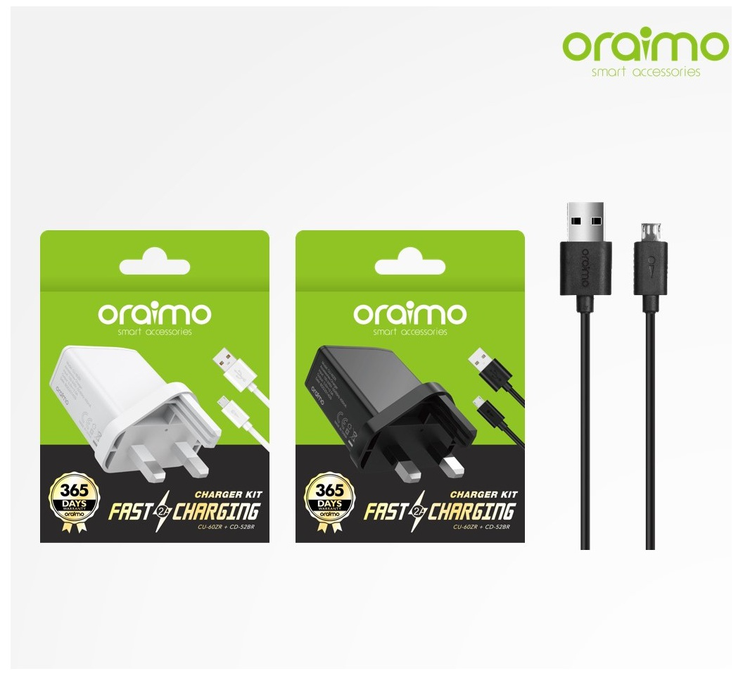 Oraimo CU-60ZR + CD-52BR 2A Charger Kit UK Plug Black