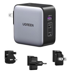 UGREEN 65W 3-Port GaN Fast Charger with Interchangeable UK US EU Plugs CD296