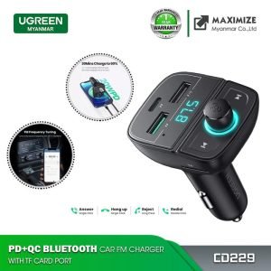 UGREEN Bluetooth Car Charger (5.0 + PD + QC3.0 + USB Flash Drive + TF) Black - CD229
