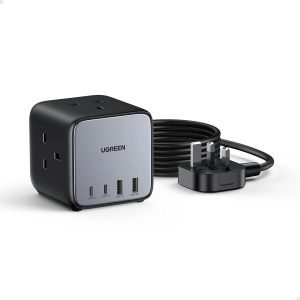 UGREEN DigiNest Cube Power Strip 3 AC Outlets with 65W USB Charging UK Black 1.8m CD268