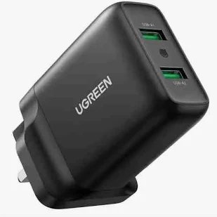 UGREEN 36W Dual USB Fast Charger UK Plug Black CD161