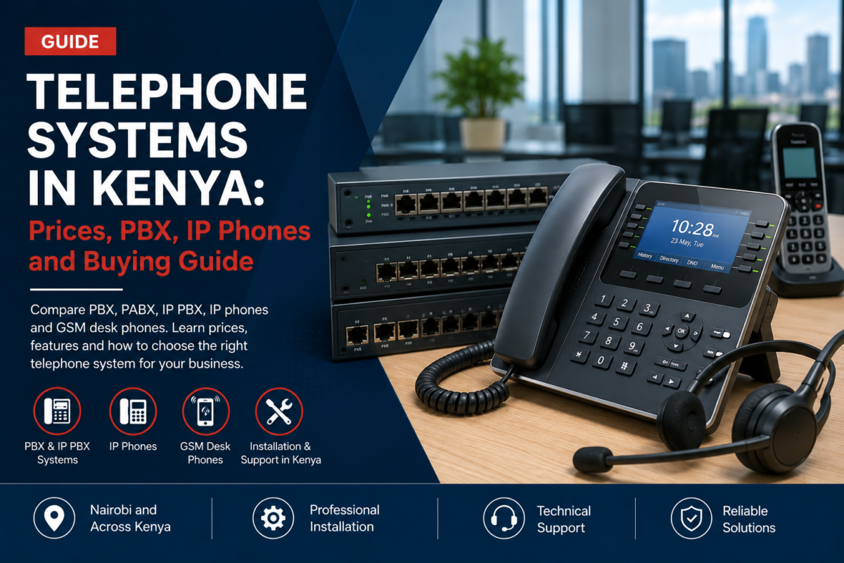 Telephone systems in Kenya with IP PBX and IP phones installed in a business office